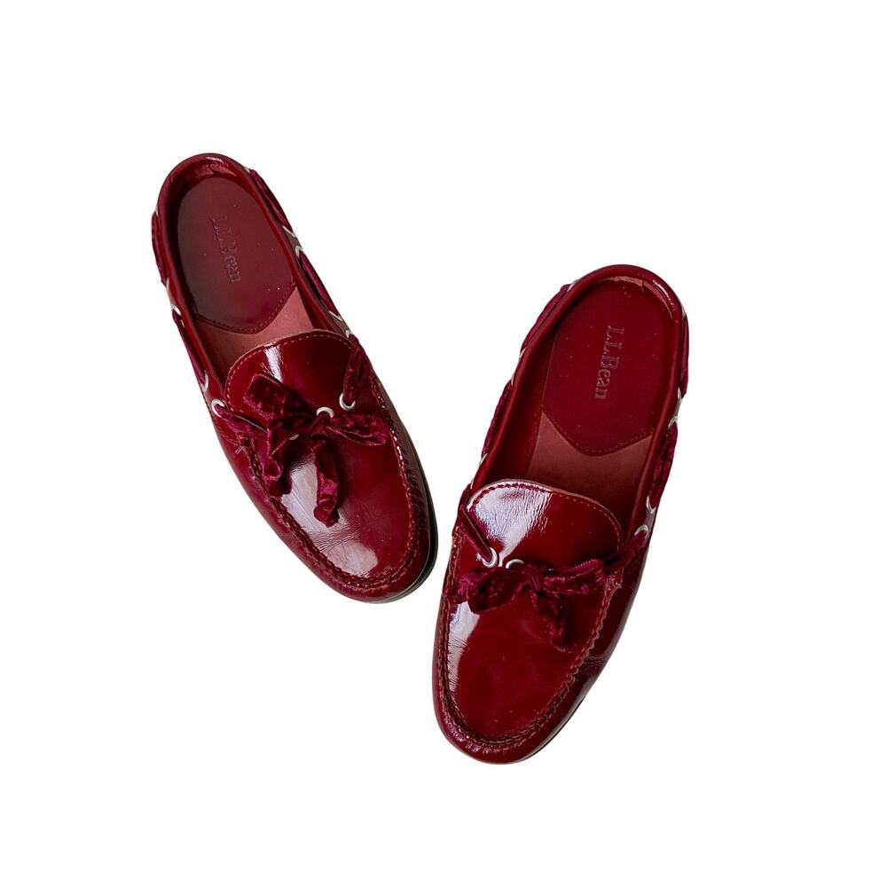 L.L. Bean Patent Red Leather Mule Loafers Size 8